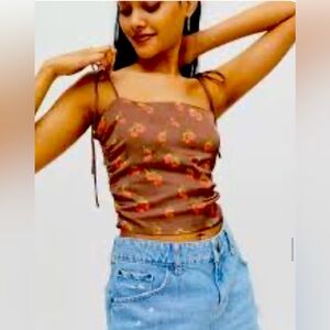 Urban Outfitters Brown cherry y2k Ruched Tie Front Camisole large